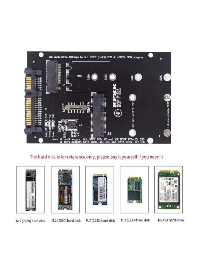 M2 NGFF MSATA SSD zu SATA 3.0 2.5 Adapter Konverter Riser Karte für PC und Laptop in Schwarz - Bild 1