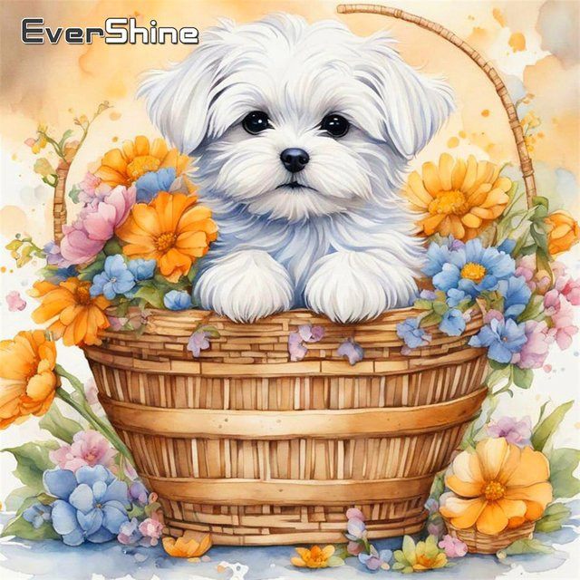 EverShine Diamantmalerei Hund mit Blumenmotiv als DIY Kreuzstich Mosaik Set, Multicolour, B/T/H: 20 x 20 x 20 cm - Bild 1
