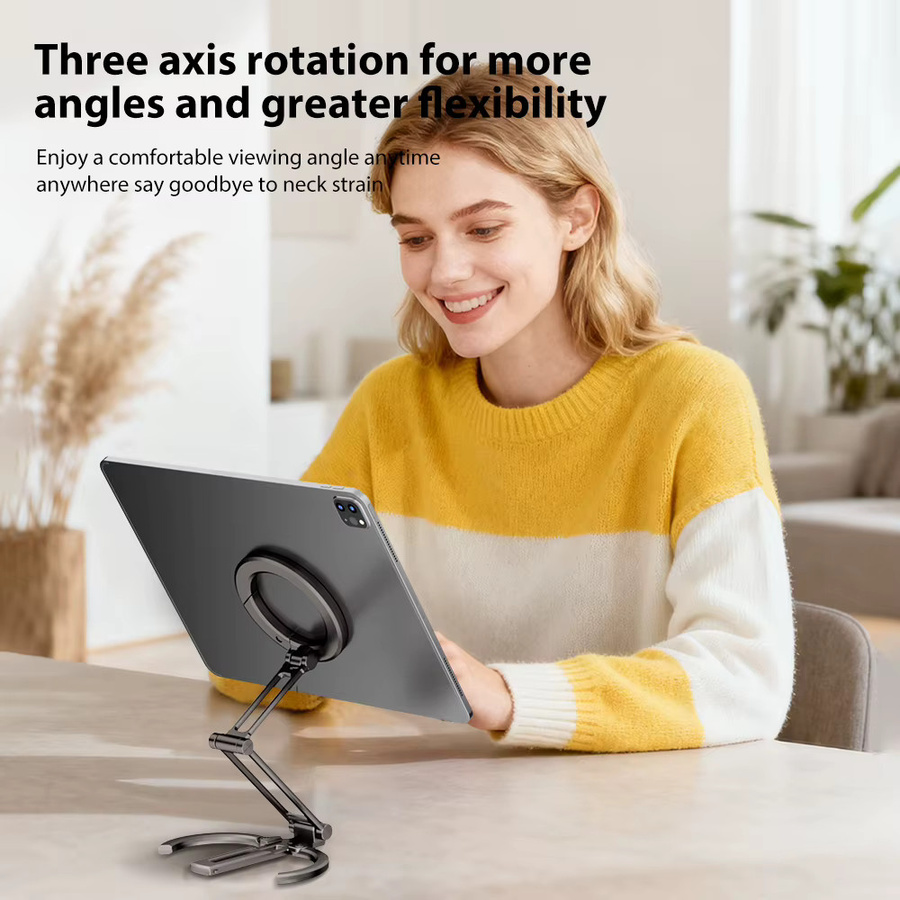 QGhappy Magnetischer Handyhalter für MagSafe Desktop, verstellbarer und zusammenklappbarer Metallständer für iPhone 17, 16, 15 Pro und Samsung, Farbe: Silber/Grau - Bild 3