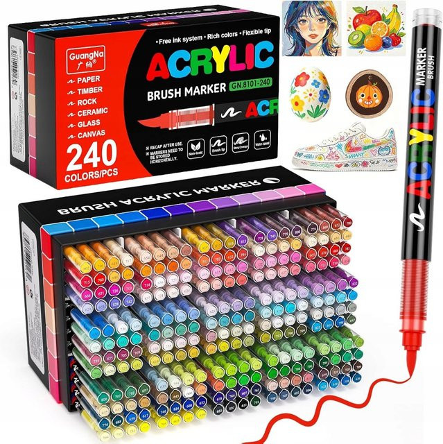 Acrylmarker-Set mit Pinselspitzen, 120 Stück wasserfeste Mehrzweck-Farbmarker in Multicolour für Hobby und Heimwerken - Bild 1