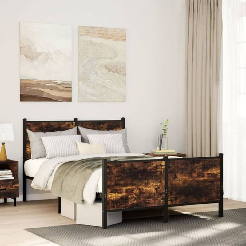 Metallbett Vidaxl aus Stahl in Räuchereiche, Braun, B/T/H: 120 x 200 cm - Bild 1