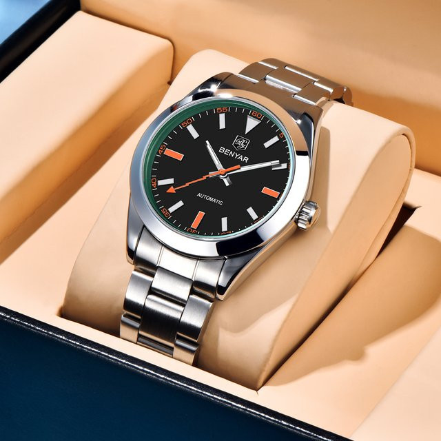 BENYAR Armbanduhr Automatik, Edelstahl, Schwarz, Silber, Herren - Bild 1