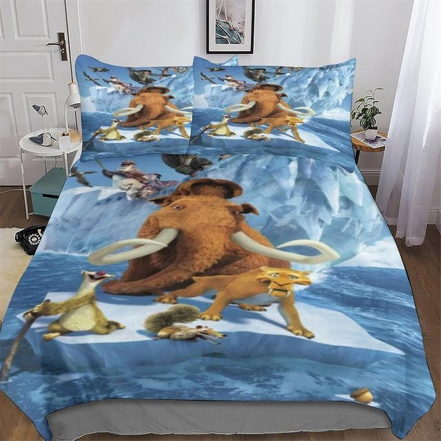Lodestar 3D-Druck Eiszeit Bettwäscheset aus Mikrofaser in Blau, bestehend aus Bettbezug und Kissenbezügen, B/H: 228 x 228 cm - Bild 1