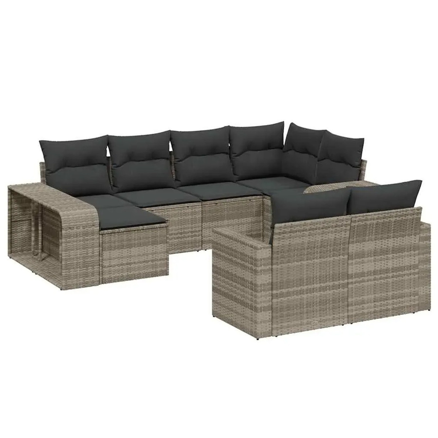 vidaXL 10-teilige Garten-Sofagarnitur aus Poly-Rattan mit Kissen in Hellgrau - Bild 2