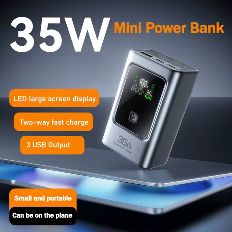 OOTDTY 35W Schnellladende Powerbank-Hülle mit Dual-USB-Typ-C-Anschluss in Grau für iPhone, Xiaomi und Huawei - Bild 2