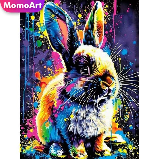 Momoart Diamant-Gemälde mit Kaninchen-Motiv als DIY-Stickerei in Mehrfarbig, Durchmesser: 20 cm - Bild 1