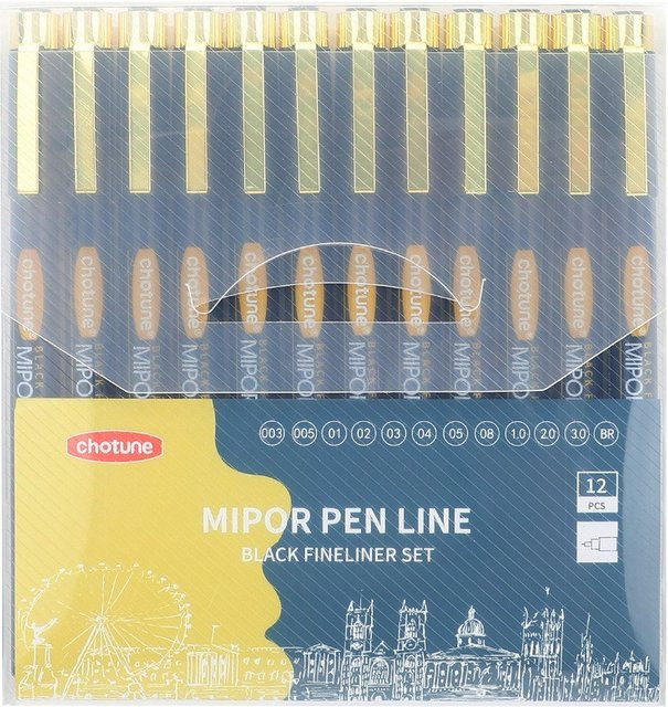 12er Set Pigment Liner Mikron Stifte für Manga und Skizzen mit feiner Nadelspitze - Bild 1