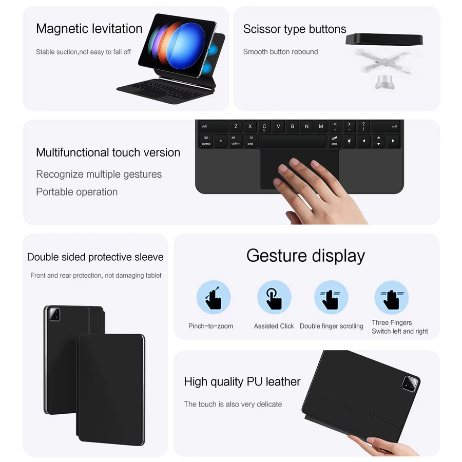 Xiaomi TouchPad Magische Tastatur mit magnetischem Flip-Cover für Xiaomi Pad 6S Pro 12,4 Zoll, Schwarz - Bild 4