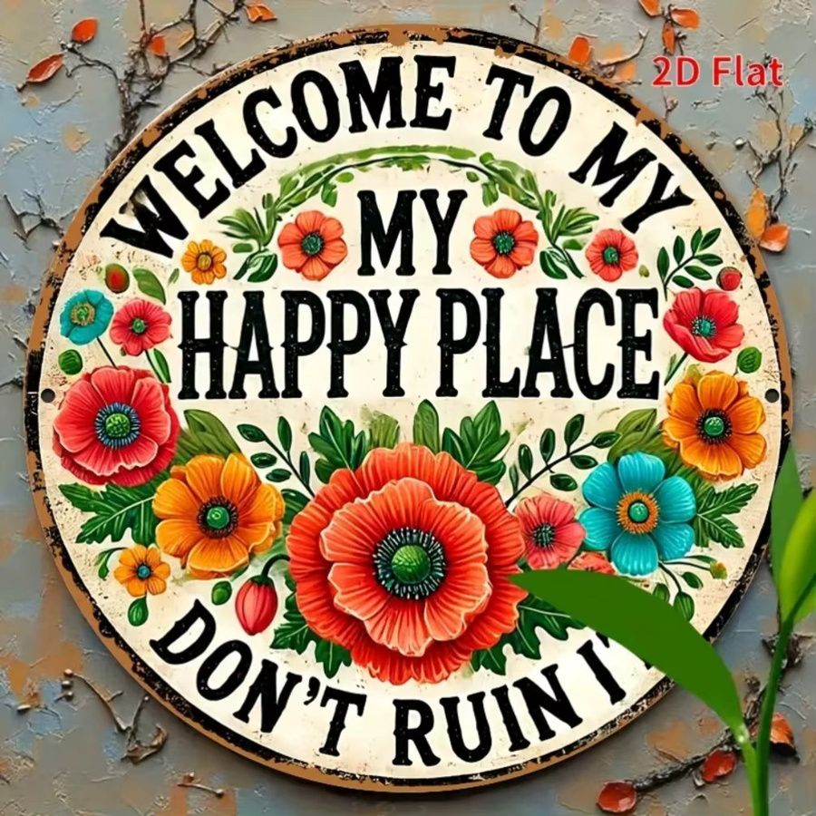 Wasserdichtes Eisenschild Potdemiel Welcome to My Happy Place mit Blumendekor, B/H: 20 x 20 cm, Multicolor - Bild 5