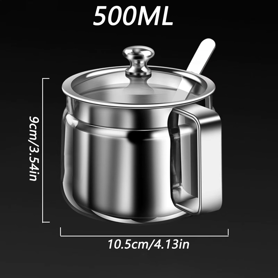 Edelstahl-Ghee-Behälter in Silber mit Deckel, 500 ml Vorratsbehälter für Zucker, Salz, Tee und Gewürze - Bild 6
