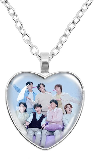 BTS Halskette, herzförmig, Silber, Weiß, Unisex - Bild 1