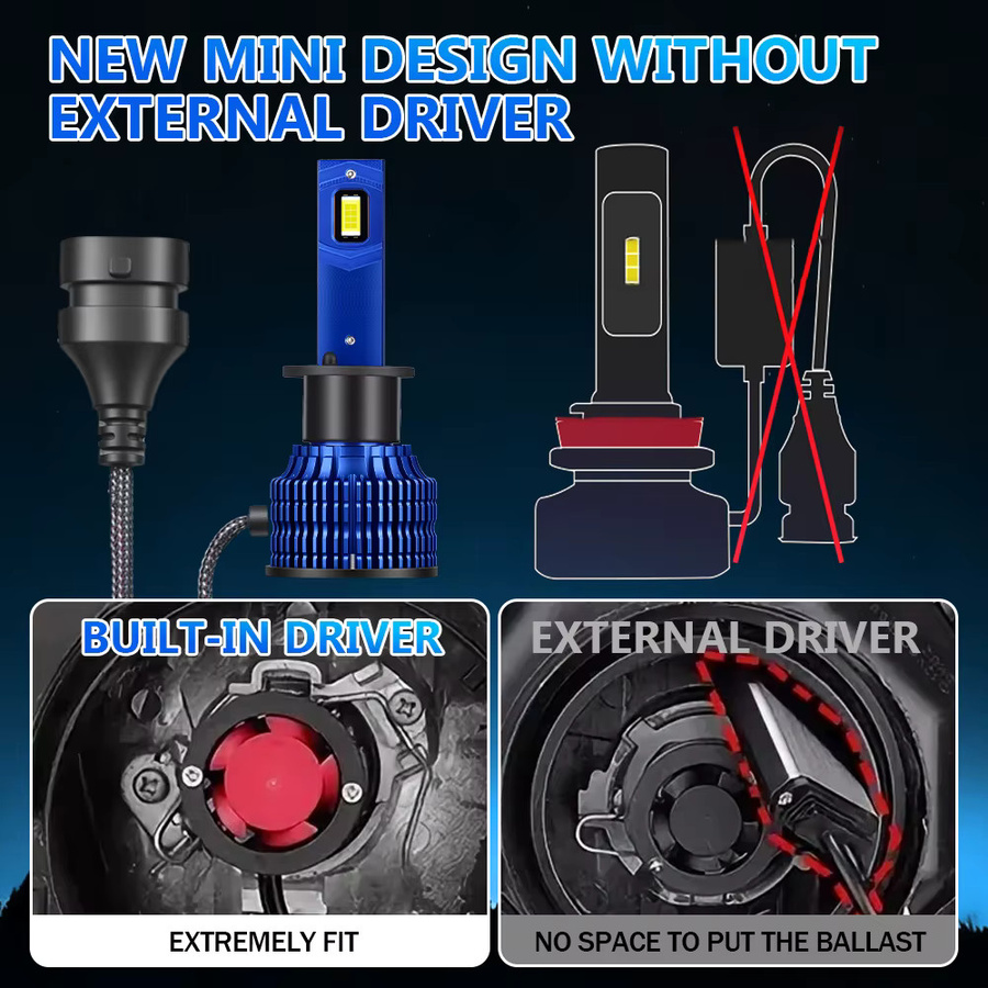 Roadsun H1 LED Auto Scheinwerfer Set mit CSP3570 Chips, 2 Stück, 30000 Lumen, 6000K Cool White, Canbus, IP68 Wasserdicht, DC12V mit Kupferrohr-Kühlung - Bild 5