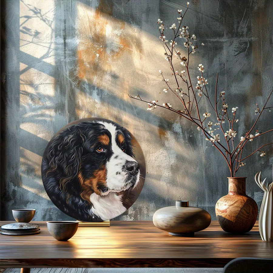 Potdemiel Runde Aluminium-Wandkunst Berner Sennenhund Illustration im Landhausstil, Mehrfarbig - Bild 5