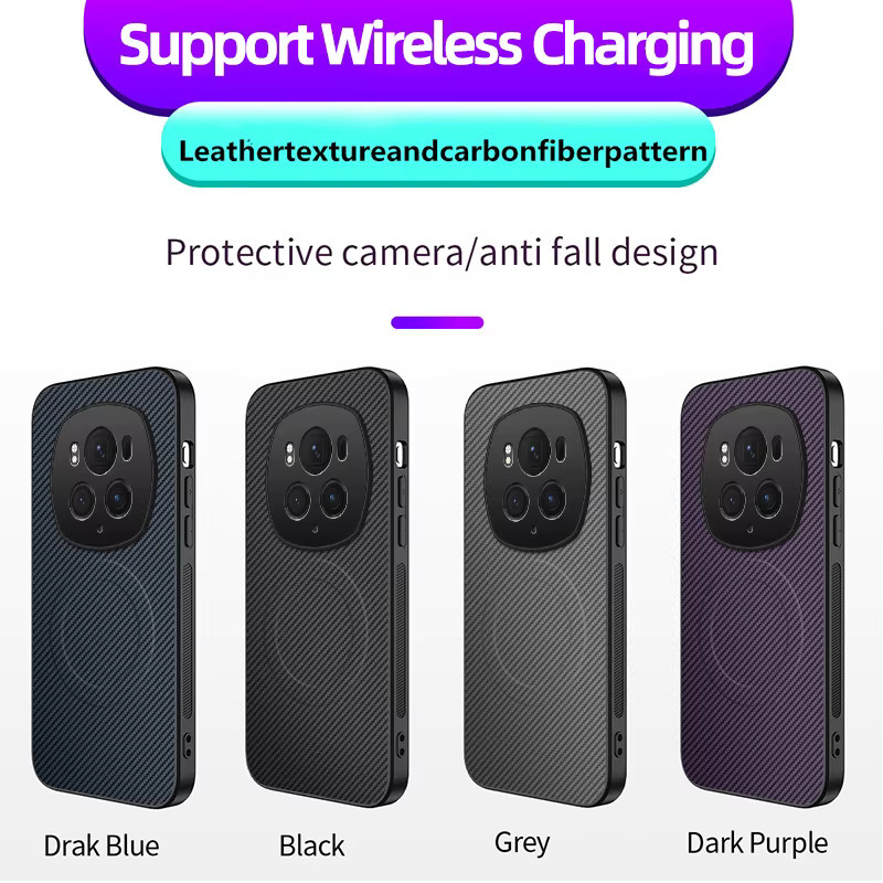 Magsafe Magnetische Handyhülle mit Kohlefaser-Textur für Honor Magic 8 Pro, Magic 6 und Magic 7 Pro Lite in Purple - Bild 5
