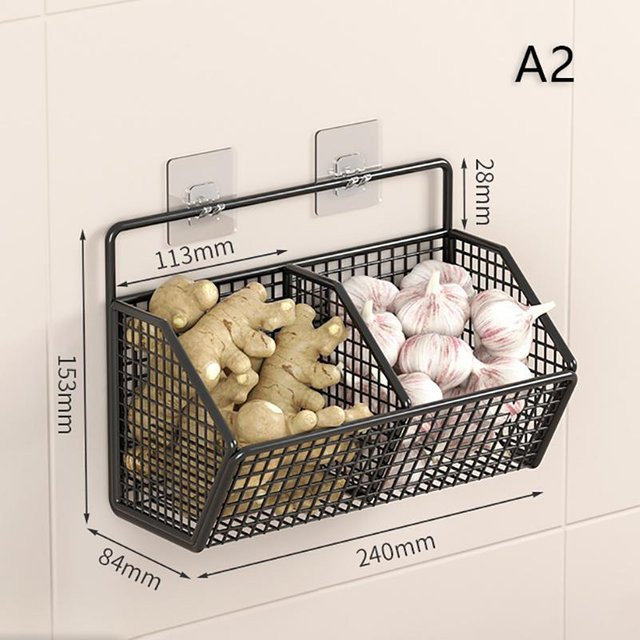 Yiran Furniture Wandmontiertes Küchenregal aus Metall als Ablage für Gemüse und Gewürze in Beige - Bild 1