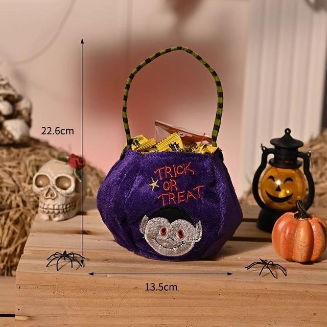 FXOE Halloween Kürbistasche als lila Süßigkeitentasche für Kinder aus Textil - Bild 1