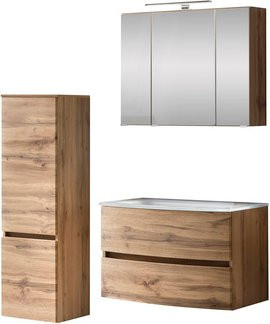 HELD MÖBEL Waschtisch-Set KOPENHAGEN in Braun, 5-teilig, modern und wandmontiert mit LED-Beleuchtung und Soft-Close-Türen - Bild 1