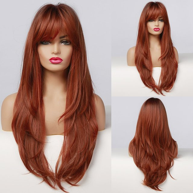 HAIRCUBE Perücke, rotbraun, lang, gerade, mit Pony, Damen - Bild 1