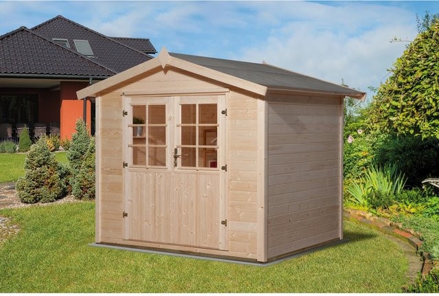 Weka Holz-Gartenhaus Ravenna A Natur aus Fichte mit Satteldach und Doppeltür, Farbe: Braun, B: 240 cm, T: 205 cm - Bild 1