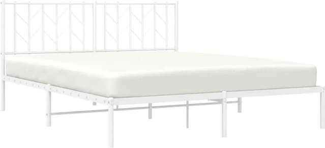 vidaXL Bettgestell aus Metall mit Kopfteil in Weiß, klassisches Design, B/T/H: 160 x 200 cm - Bild 1
