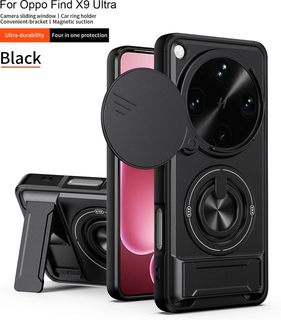 Stoßfeste Panzer-Handyhülle für OPPO Find X9 Ultra, Find X8 und Find X9 Pro 5G mit Magnetständer und Kameraschutz in Schwarz oder Blau - Bild 1