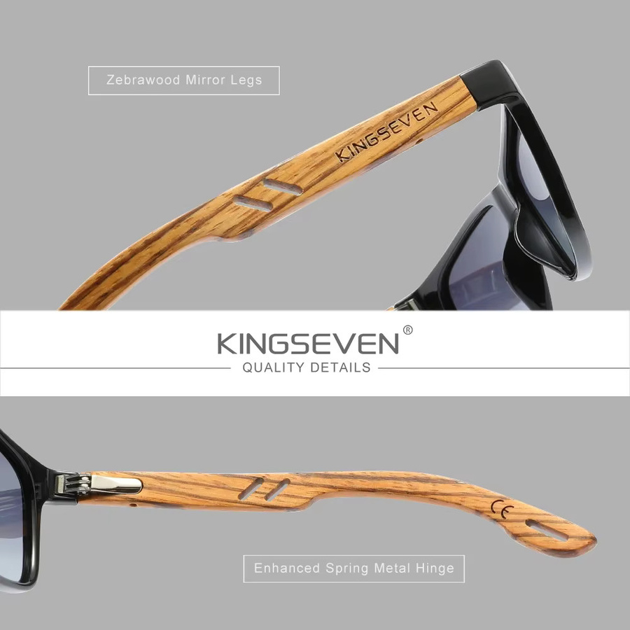 KINGSEVEN Sonnenbrille, Retro, Vollrand, Square, Holz, Unisex, polarisiert - Bild 2