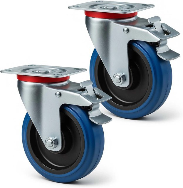Wiltec Lenkrollen Set mit Bremse, 2 Stück, Blau, Durchmesser: 160 mm, Tragkraft: 300 kg - Bild 1