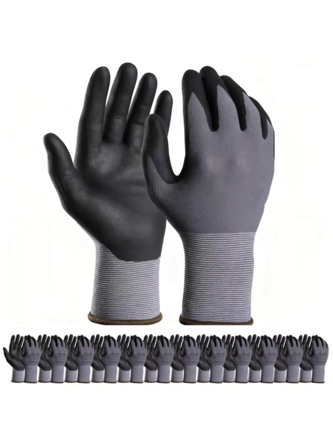 12er Pack Arbeitshandschuhe von YUMARCH in Grau mit Nitril-Beschichtung und Mikroschaum für Touchscreen-Bedienung - Bild 6