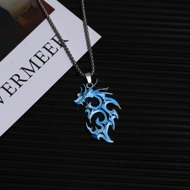 KaiTingu Halskette Drachen Wolf, Edelstahl, Silber, Blau, Unisex - Bild 1