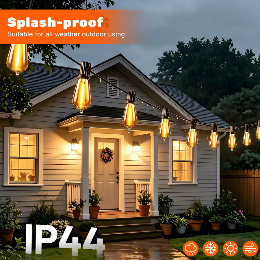 Aiopp ST38 Solar-LED-Lichterkette für den Außenbereich mit Fernbedienung, wasserdicht und bruchsicher, E12-Sockelbirnen, transparente Feenlampe für Garten und Terrasse - Bild 4