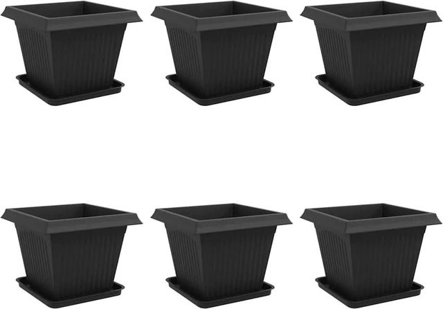 6er Set vidaXL Blumentöpfe aus Kunststoff in Schwarz, B/T/H: 43 x 43 x 33,5 cm - Bild 1