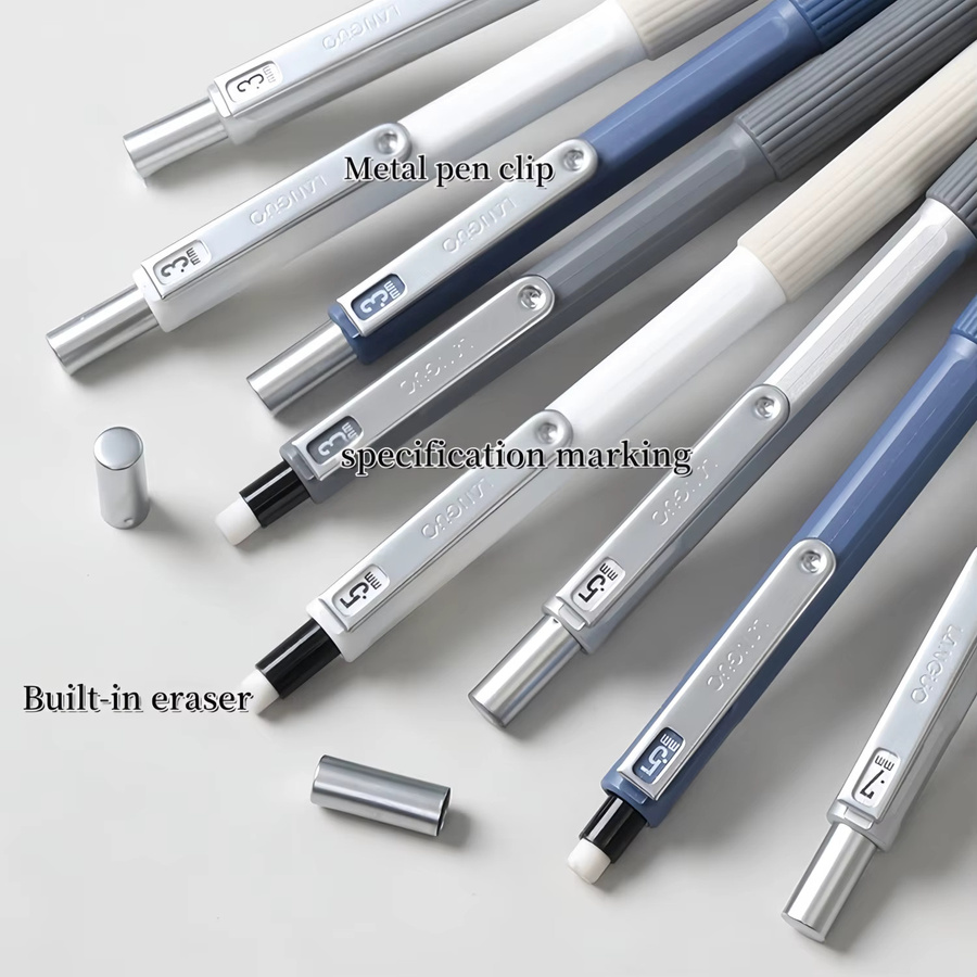 Kolorowys Druckbleistift-Set aus Metall in Weiß und Multicolour mit Ersatzminen und Radiergummi, Stärken 0,3 mm, 0,5 mm und 0,7 mm für Künstler und zum Zeichnen - Bild 3
