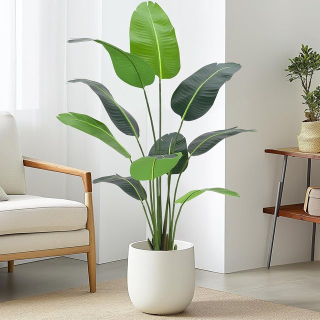 HiMISS Künstliche Palme in Grün mit schwarzem Pflanzgefäß, Höhe: 120 cm - Bild 1