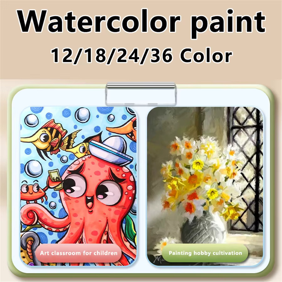Aquarellfarben Set in Mehrfarben mit 10 Blatt Aquarellpapier und 2 Pinseln für Kinder, 2 ml pro Farbe - Bild 2