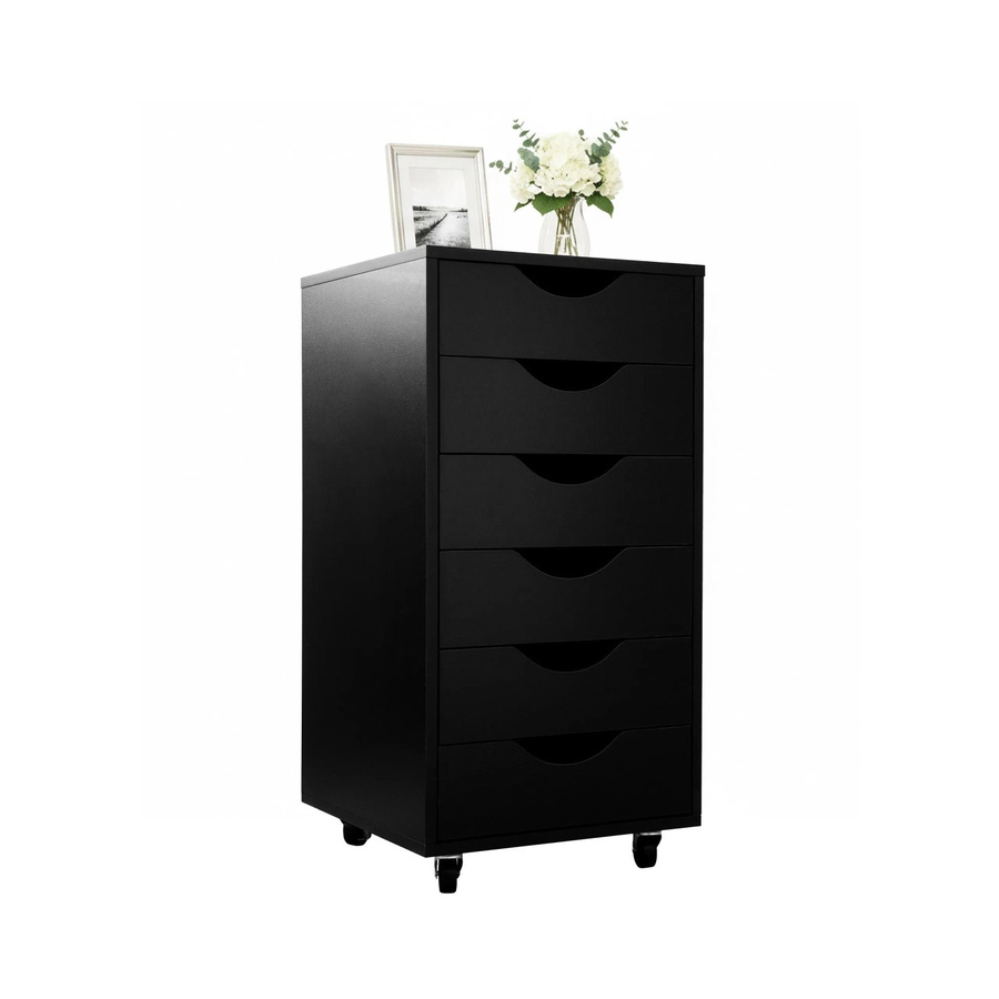 Relaxdays Rollcontainer aus MDF in Schwarz mit 6 Schubladen, Rollen und Bremsen, H: 78 cm, B: 40 cm, T: 40 cm - Bild 2