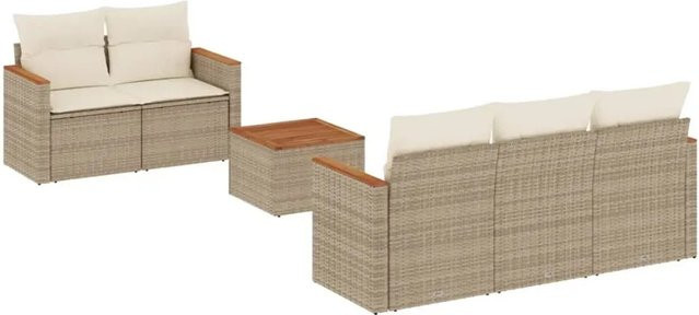 vidaXL 6-teilige Garten-Sofagarnitur aus Poly-Rattan in Beige und Cremeweiß mit Kissen aus Polyester und Schaumstoff - Bild 1