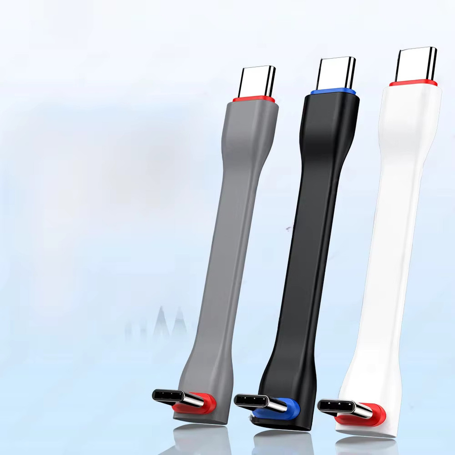 JEYI USB-C zu USB-C Kabel 90 Grad Winkel 20Gbps 60W PD 3A für Powerbanks, MacBook, Laptop, Tablet und iPhone 15 Pro, Länge: 7,5 cm, Farbe: Weiß/Mehrfarbig - Bild 1