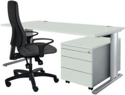 Schäfer Shop Pure Planova Basic Schreibtisch und Rollcontainer für dein Büro in Lichtgrau und Weißalu - Bild 1