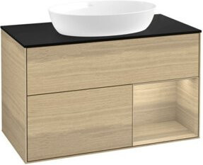 V&B Waschtischunterschrank Finion 100 mit Wandbeleuchtung in Eichen Dekor matt, Breite: 100 cm, Höhe: 50,1 cm, Tiefe: 50,1 cm - Bild 1