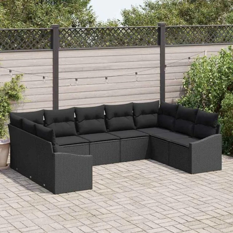 Vidaxl Garten Sofa Set aus 9 Teilen in Schwarz, modernes Polyrattan Loungemöbel mit Stahl und Polyester - Bild 1