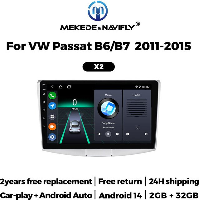 MEKEDE Android 14 Autoradio mit Carplay und GPS für Volkswagen VW Passat B6 B7 CC 2007-2015, Multimedia Player Audiosystem in Schwarz - Bild 1