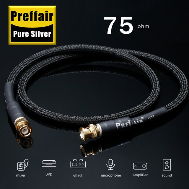 Preffair X454 Digitales Audio-Koaxialkabel mit BNC-Stecker, 75 Ohm, Farbe: Silber/Schwarz - Bild 1