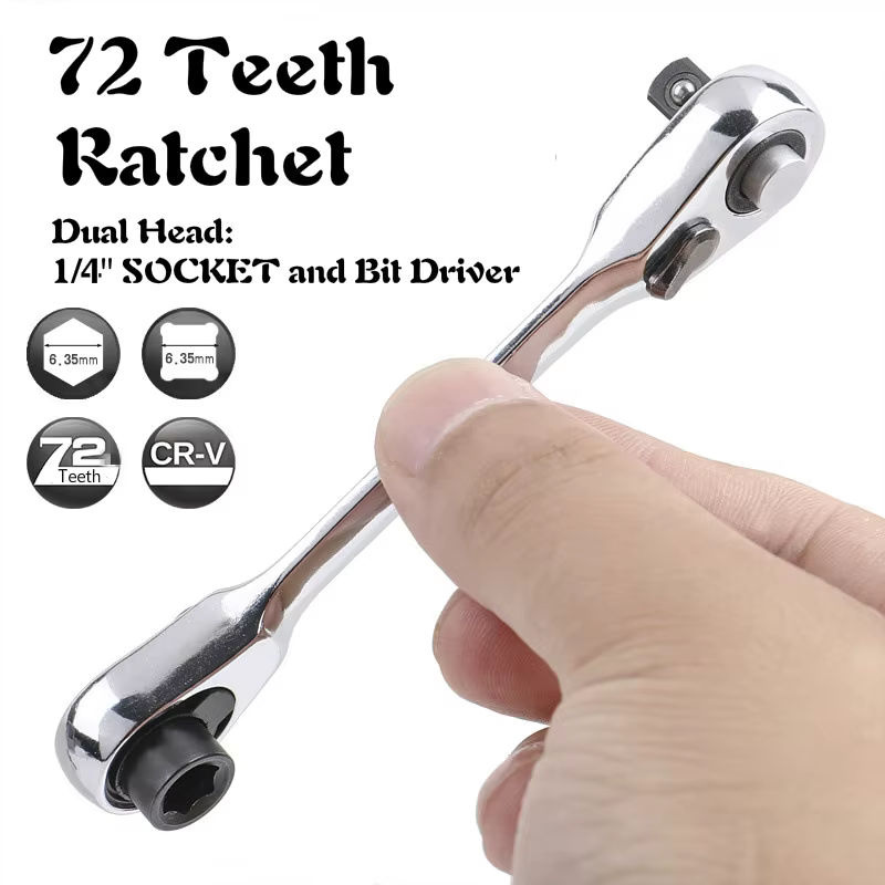 LIXIU Mini-Ratschenschlüssel-Set 1/4 Zoll mit 72 Zähnen, 2-in-1 Doppelkopf-Schraubendreher und Stangenratsche, Farbe: Silber - Bild 2