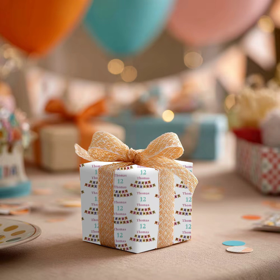 Personalisierbares Happy Birthday Geschenkpapier von joy-enlife in Schwarz-Weiß für deine Geburtstagsparty, 3 oder 6 Stück - Bild 2