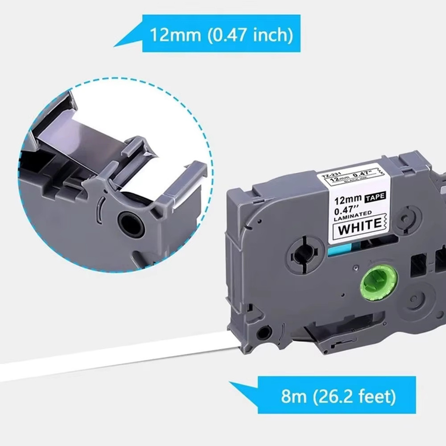 Brother Tze-Band Etikettenband Schwarz auf Weiß für P-Touch PTD220, Breite: 12 mm - Bild 3