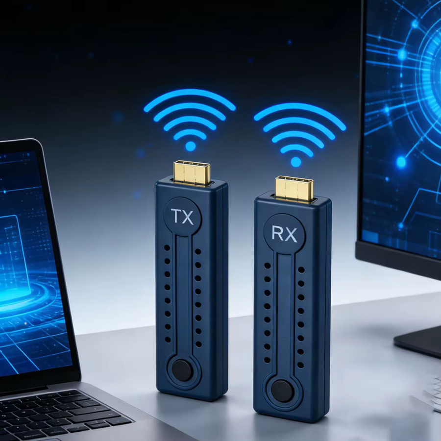 Qkens Kabelloser HDMI-Extender 1080p Video-Sender und -Empfänger Display-Adapter in Orange mit 100m Reichweite für PC, Laptop, Kamera, TV, Monitor oder Projektor - Bild 1