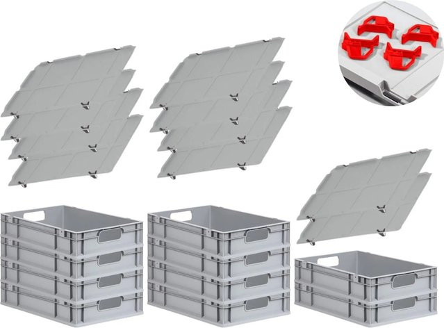 PROREGAL Spar Set mit 10x Eurobox Nextgen Economy in Rot inklusive Auflagedeckeln und 4x Schiebeschnappverschlüssen, H x B x T: 12 x 40 x 60 cm, 23 Liter - Bild 1