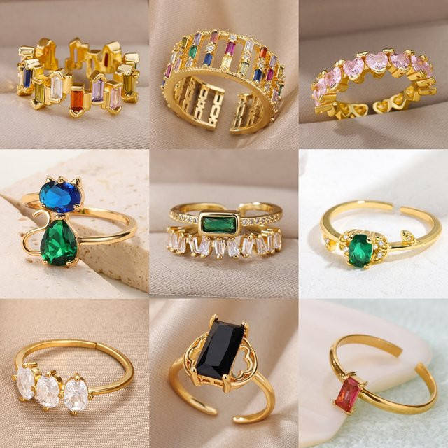 HPTOTMG Ring, Edelstahl, Gold, Zirkonia, Damen - Bild 1