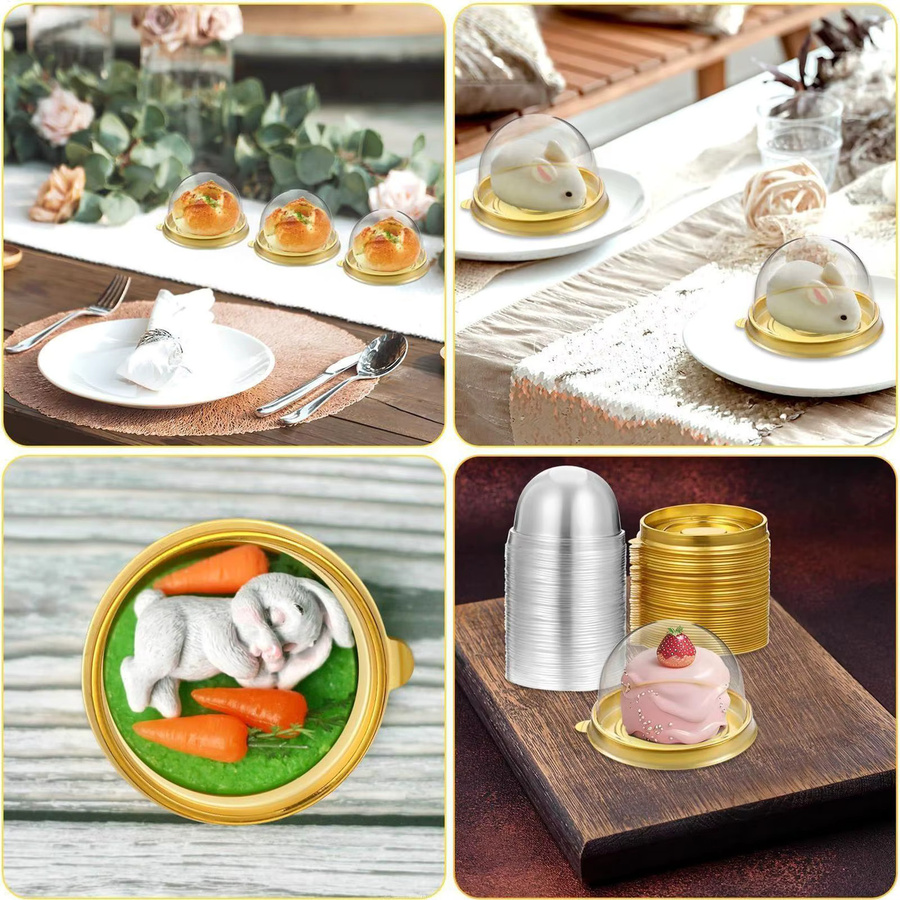 50 Stück Transparente Cupcake-Boxen aus Kunststoff mit Gold-Akzenten als Mini-Muffin-Kuppelbehälter für Hochzeiten, Geburtstage und Desserts - Bild 3