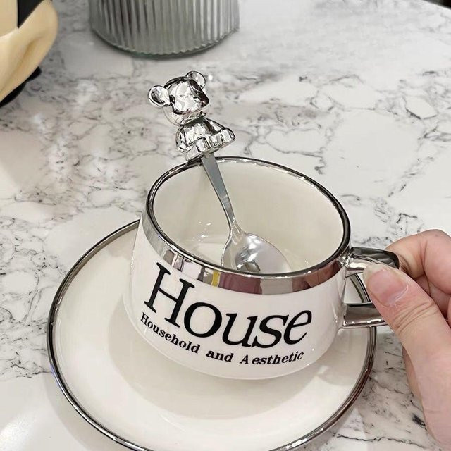 Yiran Furniture Keramiktasse mit Untertasse im nordischen Stil, Grau-Weiß, 250,5 ml - Bild 1